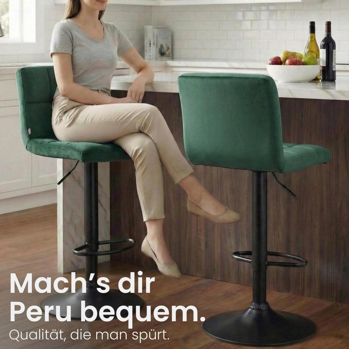 BARHOCKER Samt grün - Schwarz/Grün, Textil/Metall (46/94/47cm) - CLP