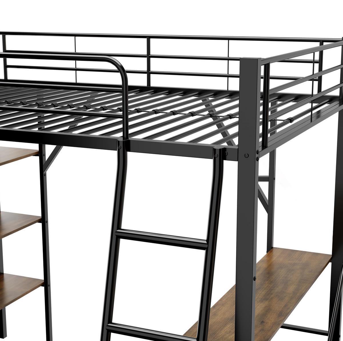 VISOKI krevet 90/200 cm s radnim stolom i 3 velike police, metalni okvir, Crna - crna, metal (90/200cm) - Redom
