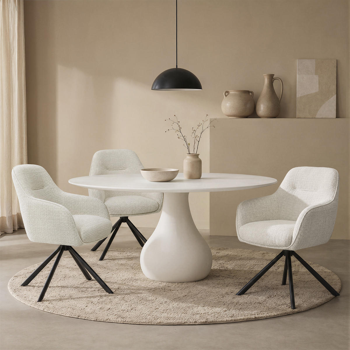 ESSZIMMERSTUHL AURA aus Metall und Stoff 67x62x89 (2er-Set) - Creme, Textil/Metall (62/89/67cm) - Elementi