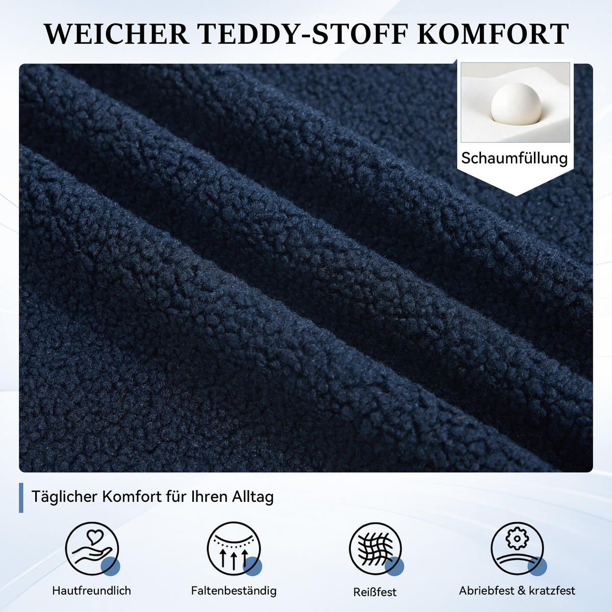 DREHSTUHL DE-40962 mit goldenen Beinen und Teddy-Stoff Dunkelblau - Dunkelblau, Metall (58/86/58cm) - ComfortXL
