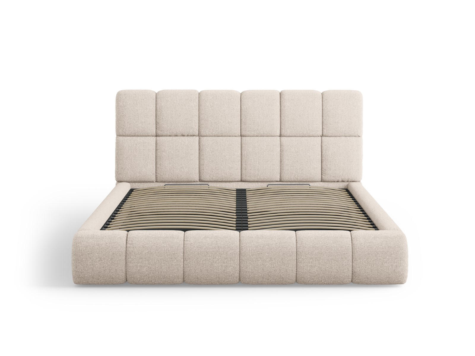 BETT mit Bettkasten und Kopfteil Bellis aus Chenille-Stoff beige 200x200cm - Beige, Textil (200/200cm) - Micadoni