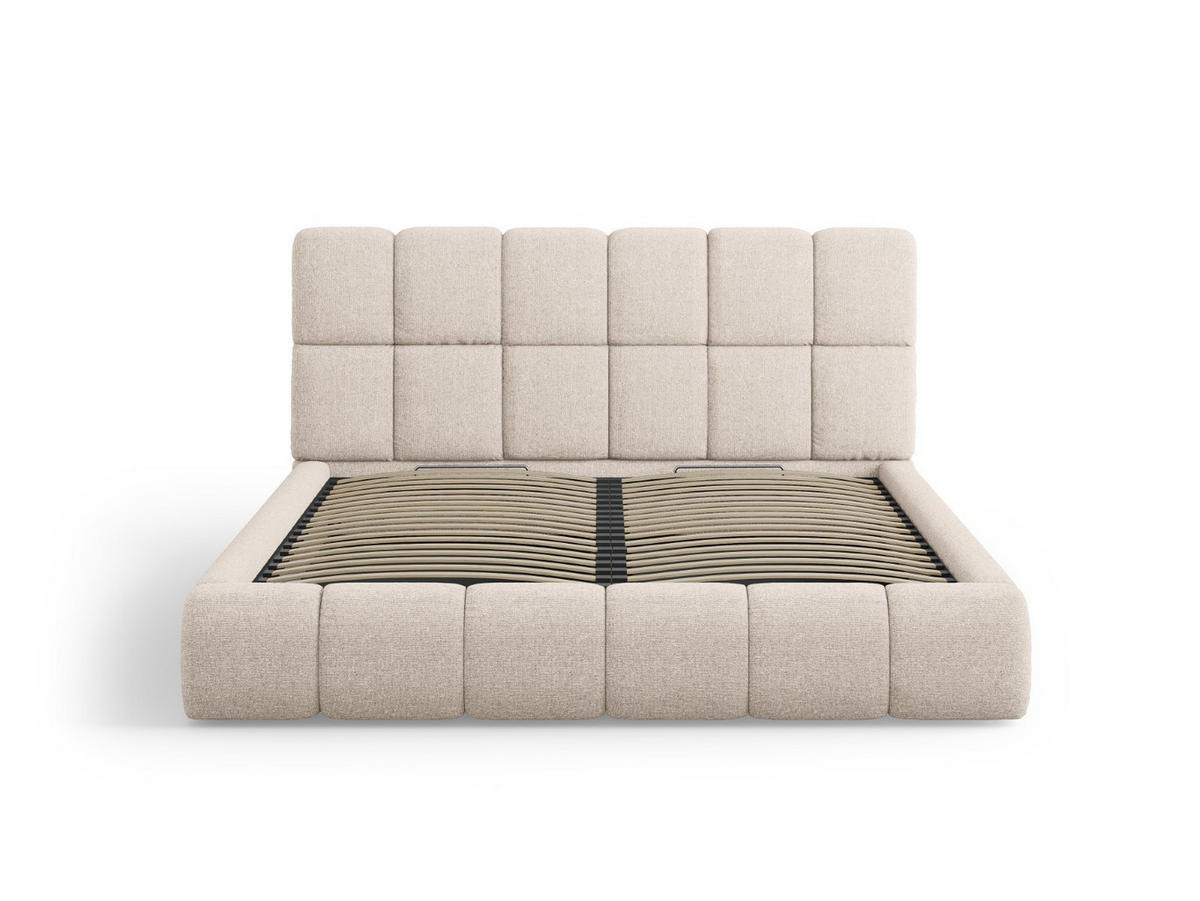 BETT mit Bettkasten und Kopfteil Bellis aus Chenille-Stoff beige 200x200cm - Beige, Textil (200/200cm) - Micadoni
