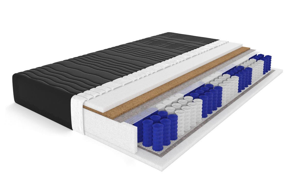 TASCHENFEDERKERNMATRATZE 7 Zonen + KOKOS 140/200 Schwarz H4 - Schwarz, Textil (140/200cm) - Deine Möbel 24