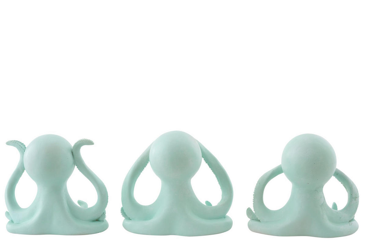DEKOOBJEKT OKTOPUS SEHEN/HÖREN/SCHWEIGEN (3ER SET) - Grün, Glas/Naturmaterialien (12/16/18.5cm) - J-Line
