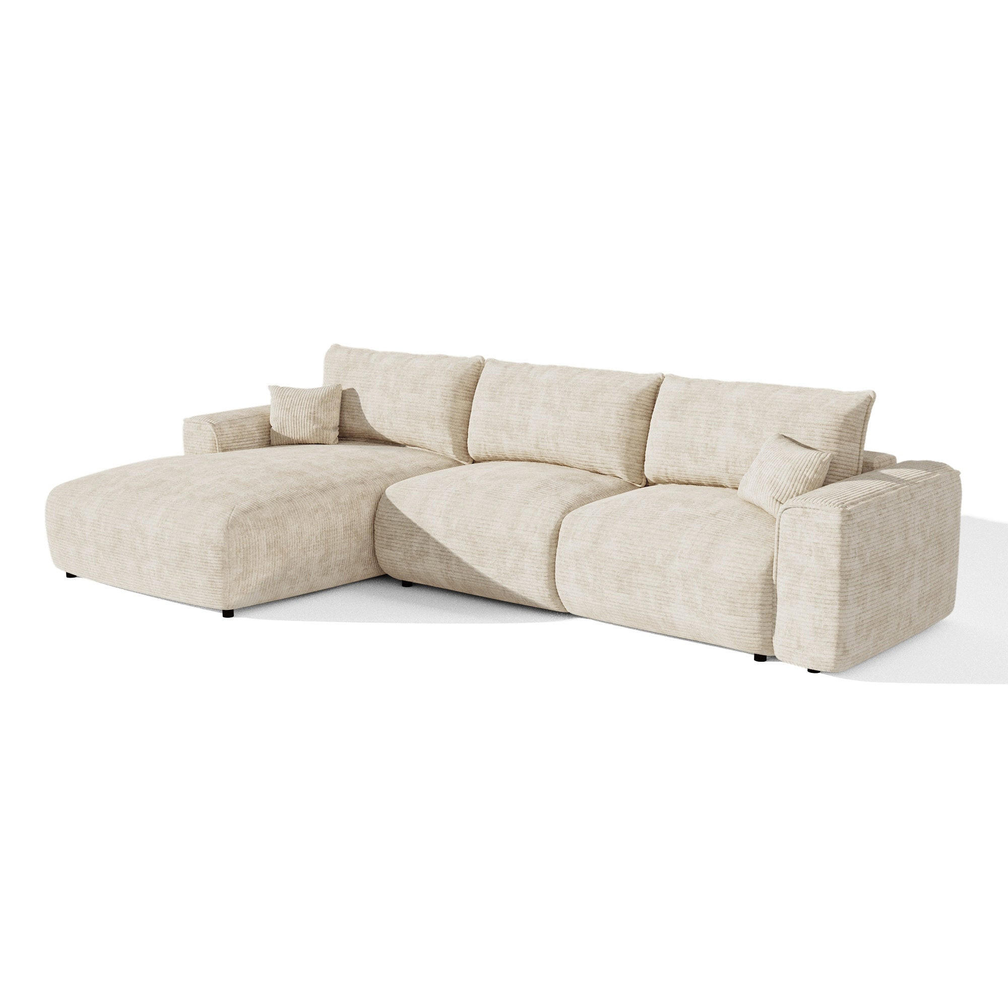 LINKSECK-SCHLAFSOFA mit Stauraum COMO Cord Beige 297cm - Beige, Textil (297/167cm) - Premium Interiors