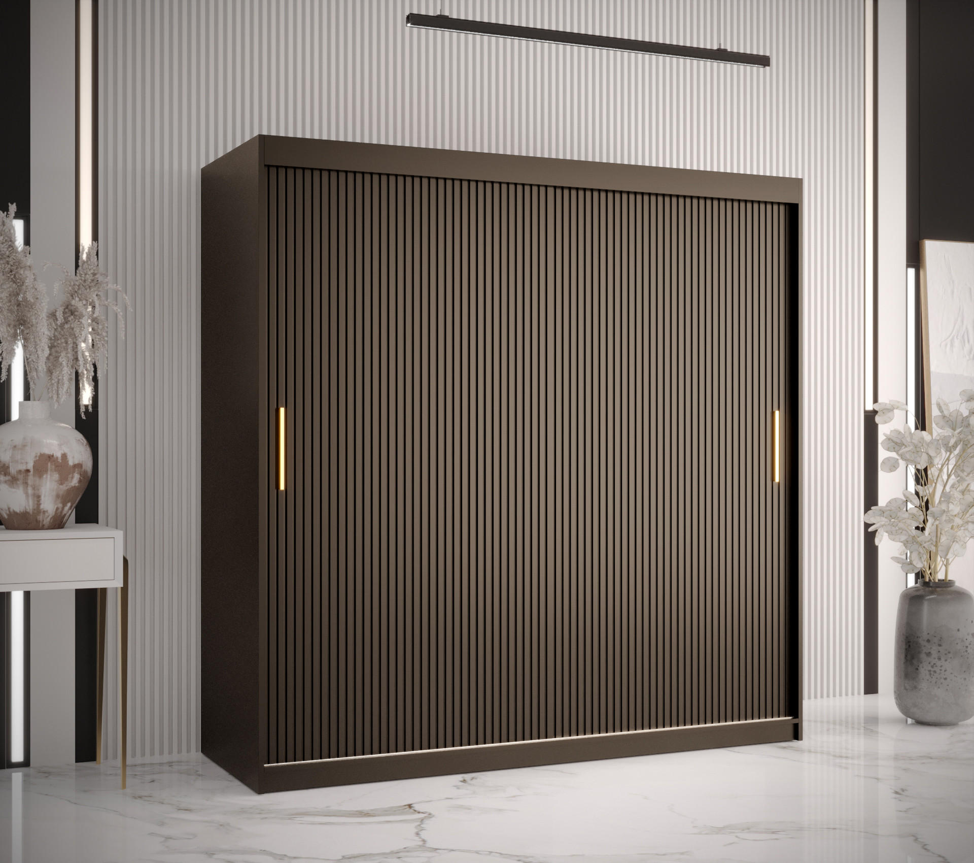 SCHWEBETÜRENSCHRANK 200/180/62 2-türig - Goldfarben/Schwarz, Holz/Kunststoff (180/200/62cm) - MÖBEL KRYSPOL