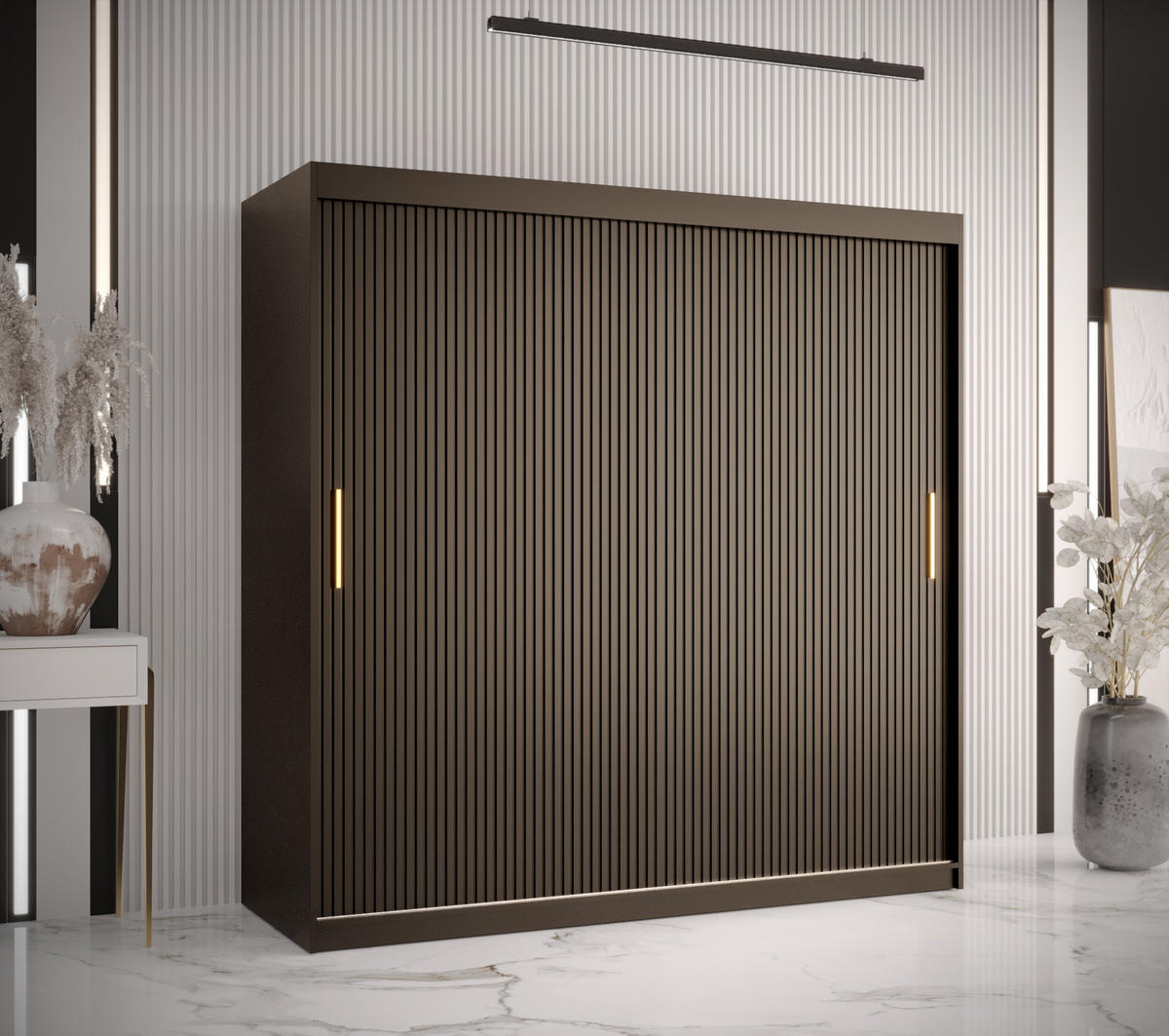 SCHWEBETÜRENSCHRANK 200/180/62 2-türig - Goldfarben/Schwarz, Holz/Kunststoff (180/200/62cm) - MÖBEL KRYSPOL