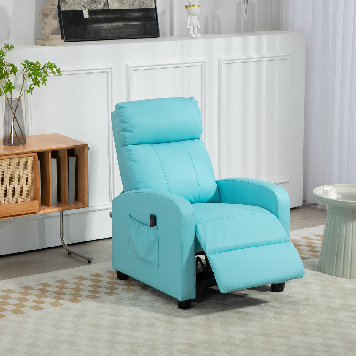 MASSAGESESSEL,8 Programme Fernbedienung Liegefunktion Fußstütze,blau - Blau, Leder (88/98/68cm) - Vallsero