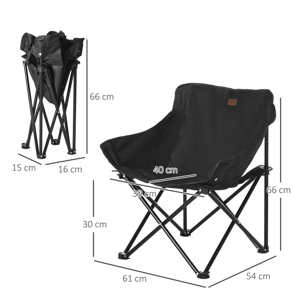 GARTENSTUHL aus Polyester 61x54x66 cm Schwarz faltbar mit Seitentasche und Tragetasche - Schwarz, Kunststoff (54/66/61cm) - Modfu