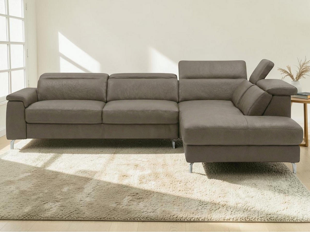 ECKSOFA Ambassador Echtleder Greige - Greige, Leder/Metall (272/224cm)