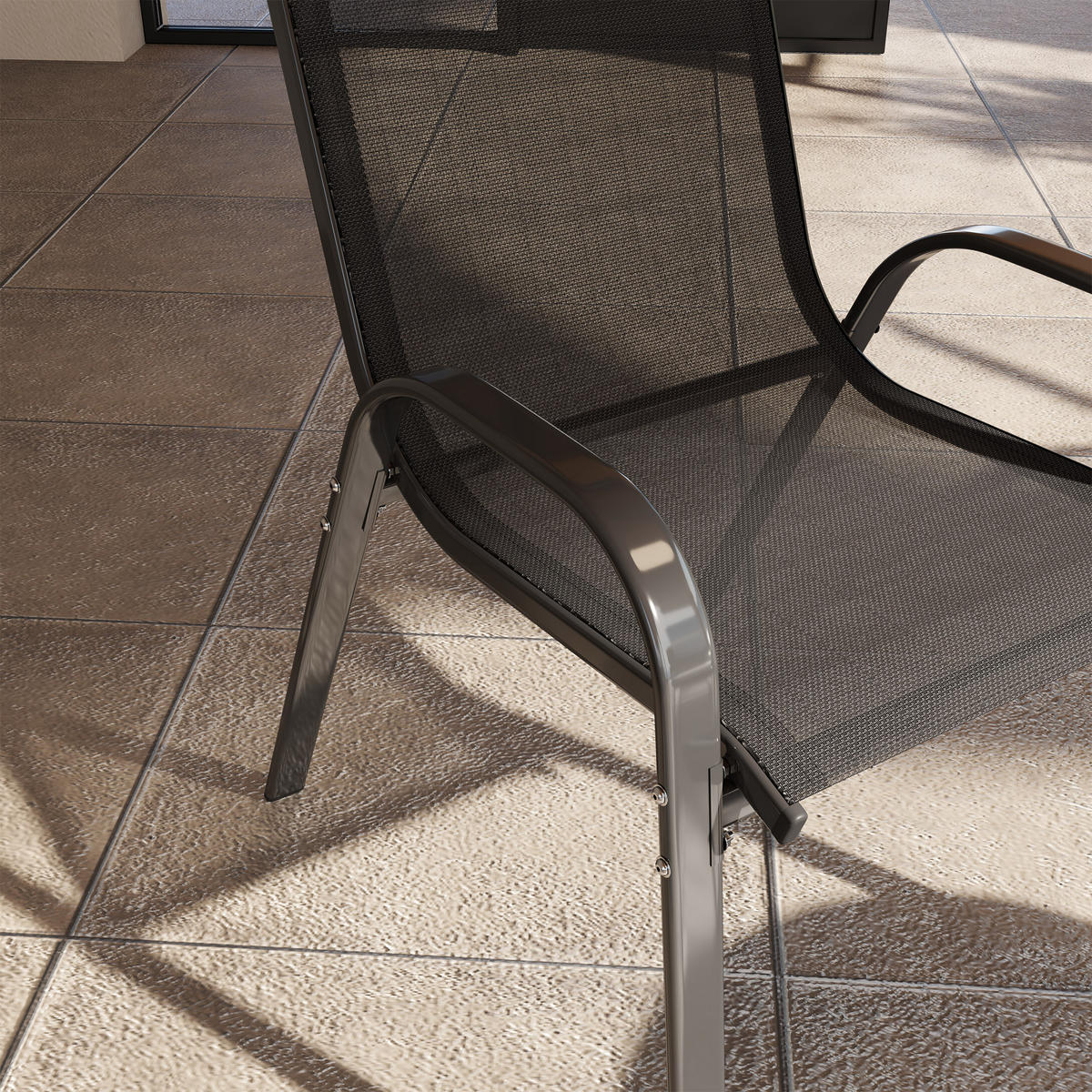 GARTENSTÜHLE 4er Set Stahl Netzstoff Schwarz - Schwarz, Textil (54/93/71cm) - Outsunny