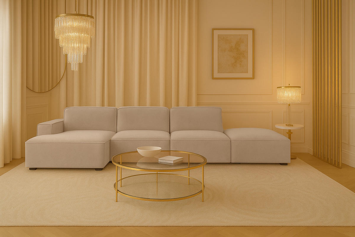 ECKSOFA Cursal L-Form, Stoff Salvador, Beige + Hocker, Links - Beige, Holz (341/166cm) - Kaiser Möbel