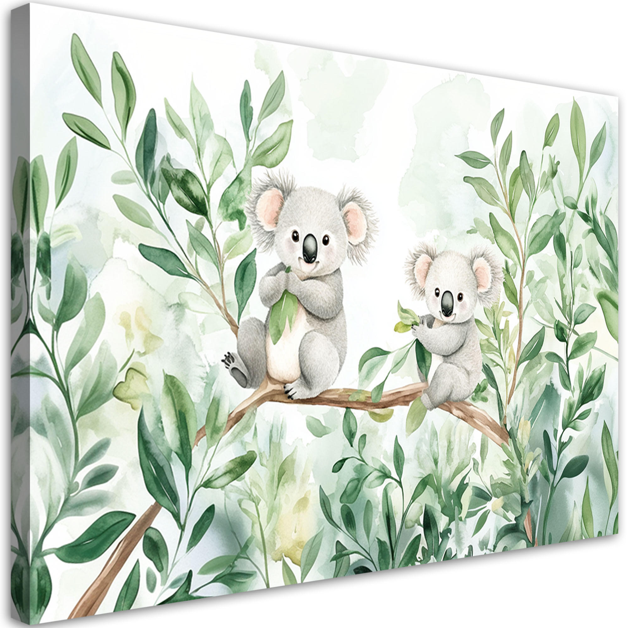 WANDBILD für kinderzimmer koala trägt eukalyptusblätter - Grün, Textil (100/70cm) - Feeby