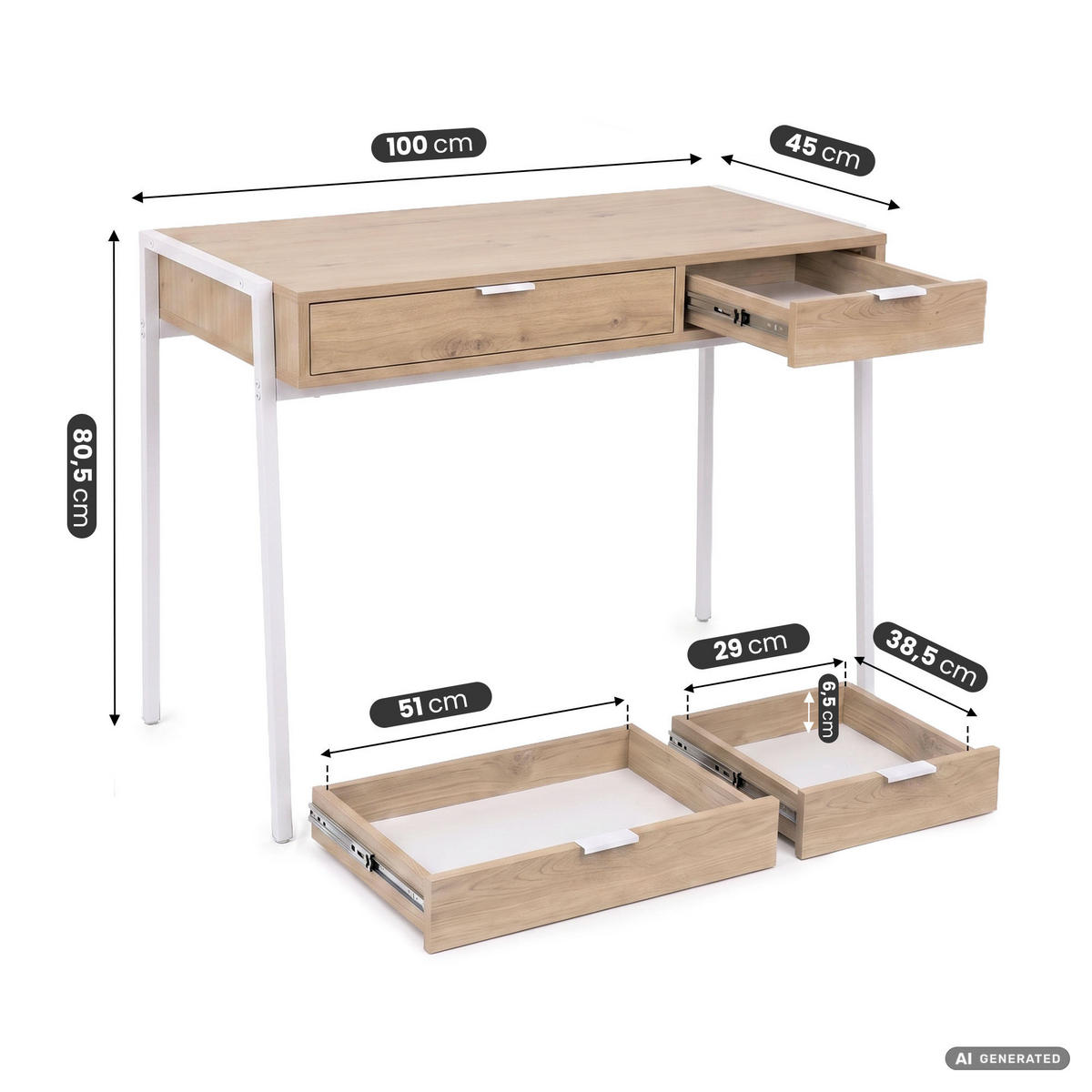SCHREIBTISCH ZENTIA 100 cm Artisan Eiche - Eiche Artisan/Weiß, Holzwerkstoff (100/45/80.5cm) - Akord