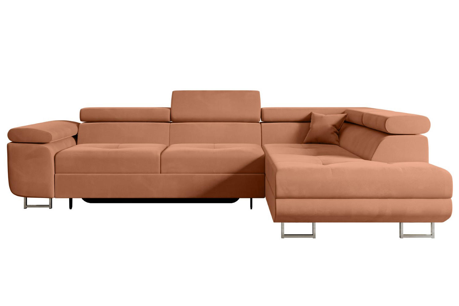 ECKSOFA mit Schlaffunktion und Bettkasten GUSA-L 272x202x107 cm Koralle Velours - Koralle/Silberfarben, Holzwerkstoff/Textil (272/202cm) - ALTDECOR