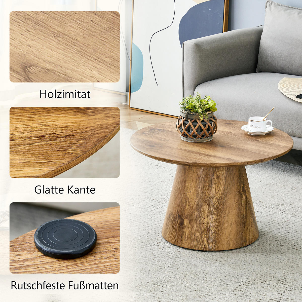 COUCHTISCH rund 60/60/35 cm Wood aus MDF in Echtholzoptik pflegeleicht - Naturfarben, Holzwerkstoff (60/60/35cm) - OKWISH