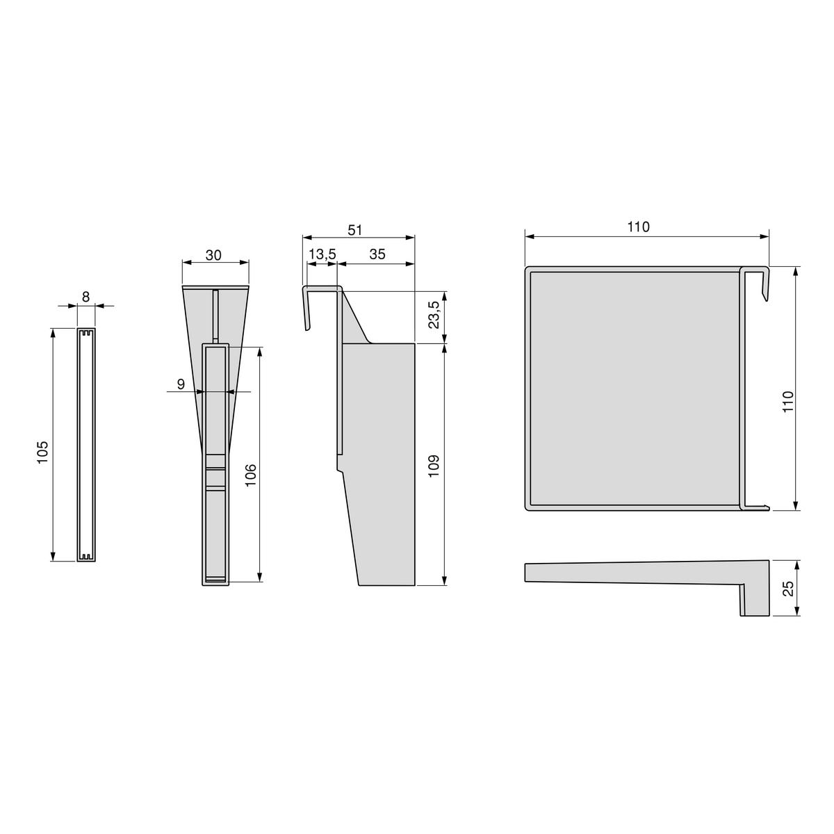TRENNWANDSET für die Innenausstattung der Schubladen Vertex-Concept, Breite 600mm, Aluminium und Kunststoff, Anthrazitgrau - Anthrazit, Metall (16/5.5/51cm) - EMUCA
