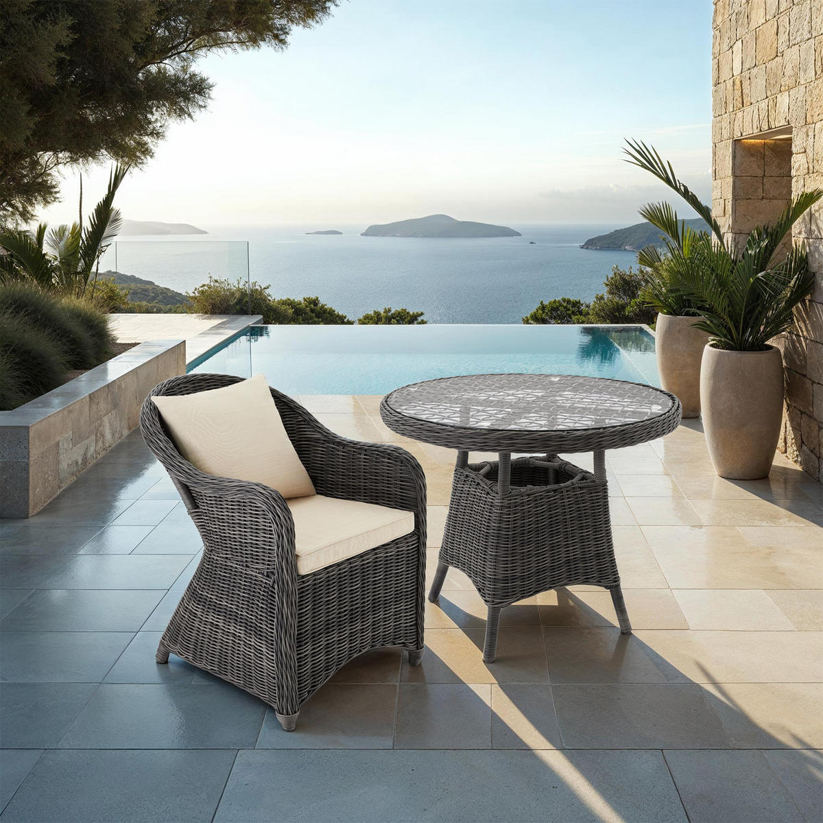 RATTANSESSEL ,71 x 60 x 84 cm,grau - Grau, Kunststoff (60/84/71cm) - tectake