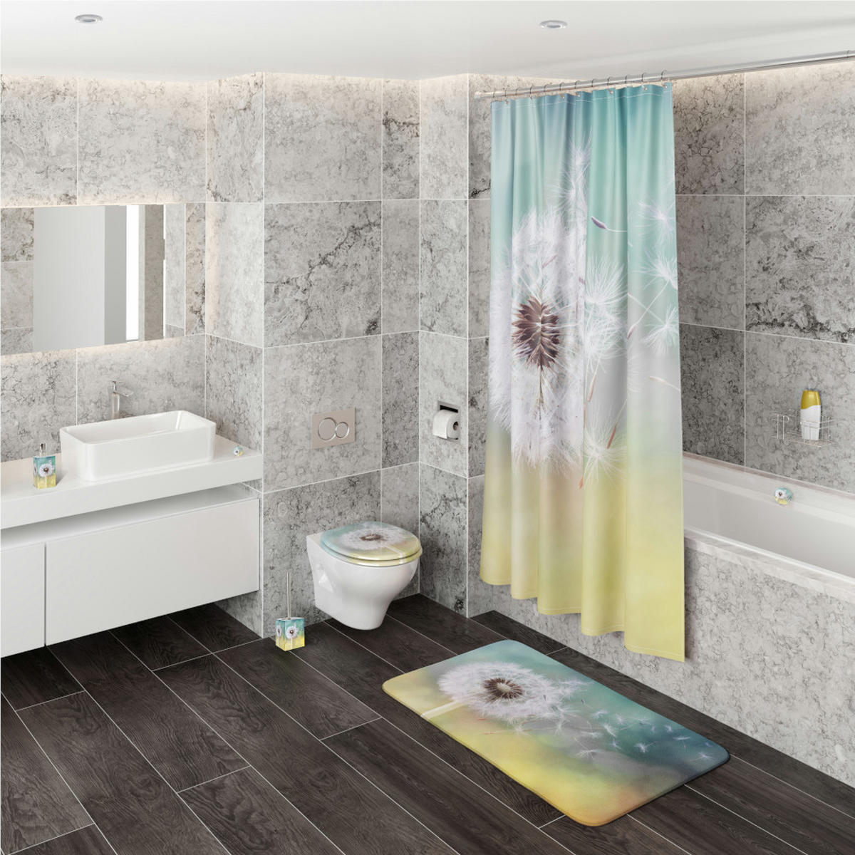 WC-SITZ mit Absenkautomatik & Top Fix Pusteblume - Türkis, Holzwerkstoff (37.7/5.5/48cm) - Sanilo