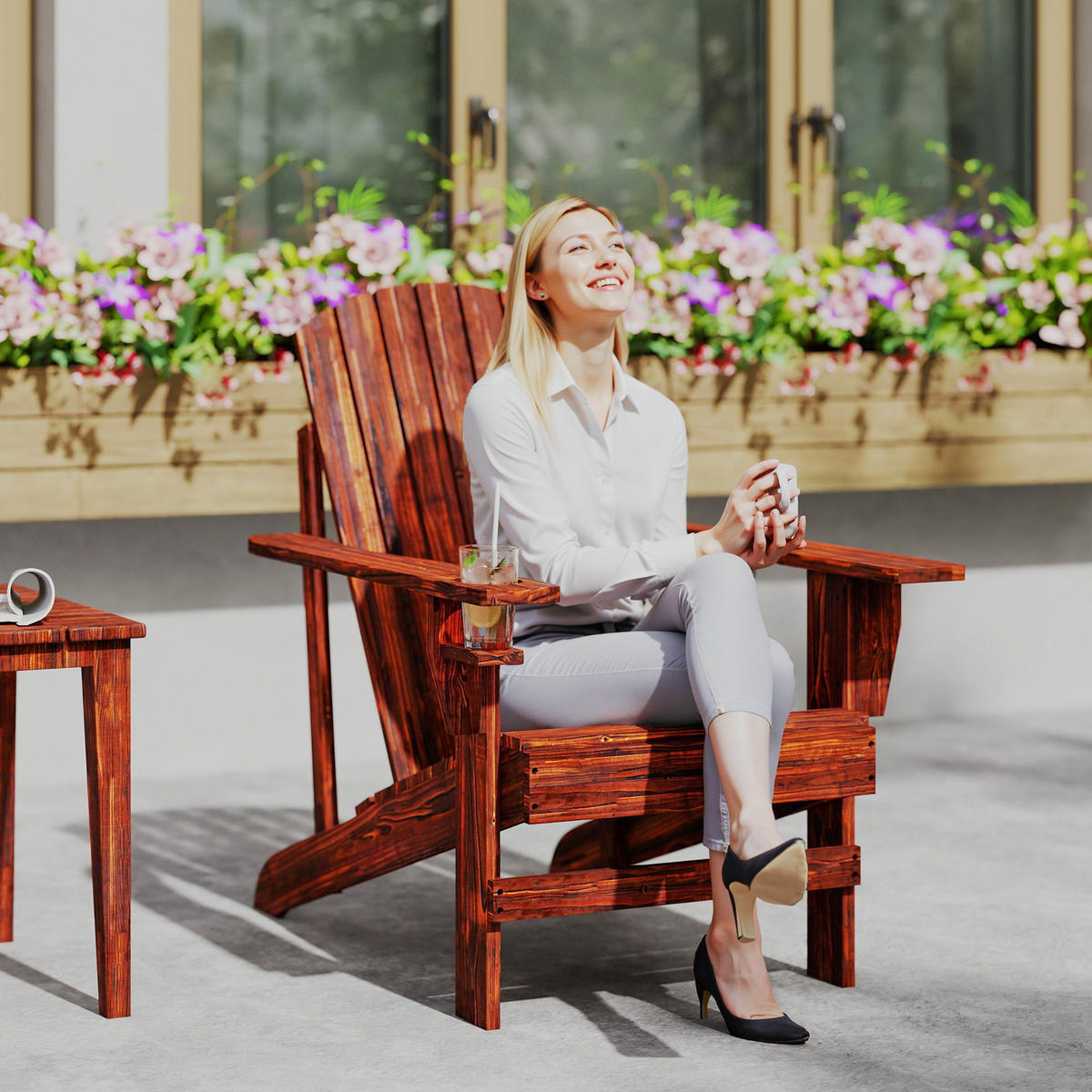 ADIRONDACK-GARTENSTUHL Gartenliege Gartenmöbel Balkonstuhl Massivholz Verkohlt - Dunkelbraun, Holz (95/93/72cm) - Outsunny