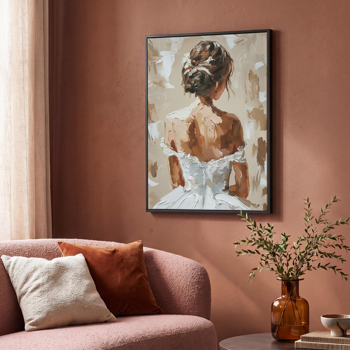 LEINWAND Bilder mit Rahmen - Frau - Farbe - Abstrakt - Beige - Modern - 70x100 - Sandfarben, Textil (70/100cm) - MuchoWow