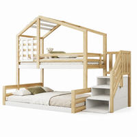 ETAGENBETT 90/200+140/200 cm mit Hausform, Stauraumtreppe und Geländer in Natur - Naturfarben, Holz/Holzwerkstoff (90/200cm) - EVRYAE
