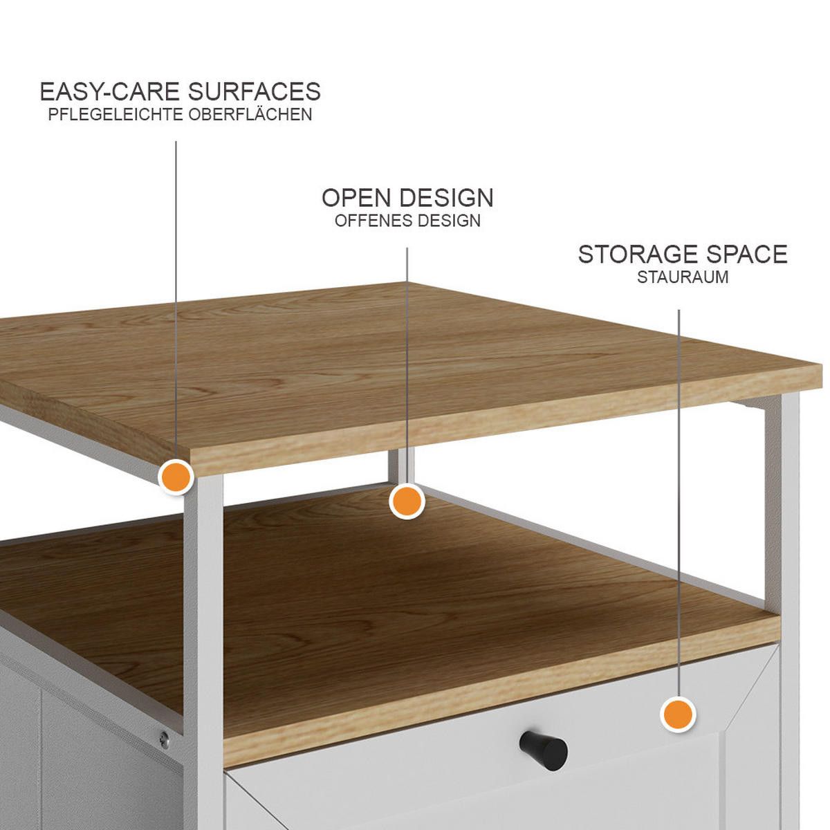 NACHTTISCH Lunis Weiß 45 x 47 cm 2er Set - Weiß, Holzwerkstoff (45/47/45cm) - Vicco