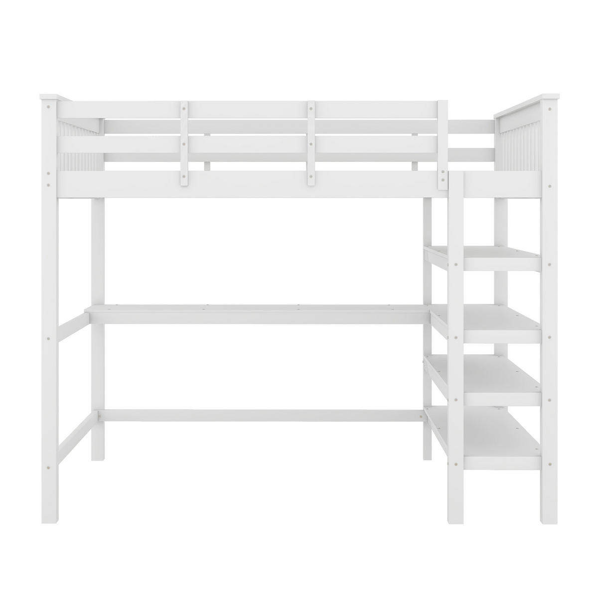 HOCHBETT 140/200 cm weiß mit Ablagefächern und Unterbettschreibtisch mit Matratze - Weiß, Holzwerkstoff (140/200cm) - OKWISH