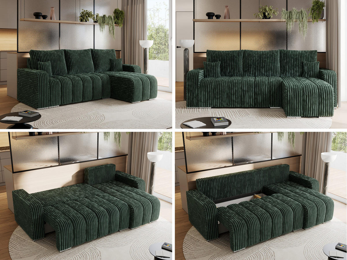 ECKSOFA KIRASSO L Grün Cord - Grau/Grün, Textil (245/147cm) - MKS