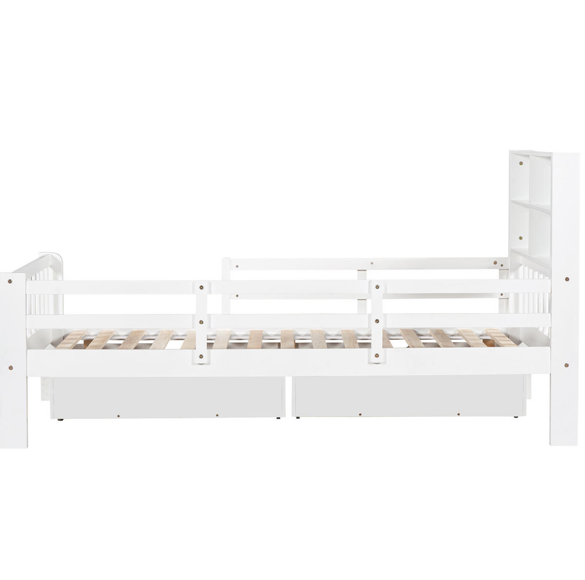 KINDERBETT 90/200 cm mit Sicherheitsleiste, Tafel, Ablage und 2 Schubladen, Massivholz/MDF, Weiß - Weiß, Holz (90/200cm) - Redom