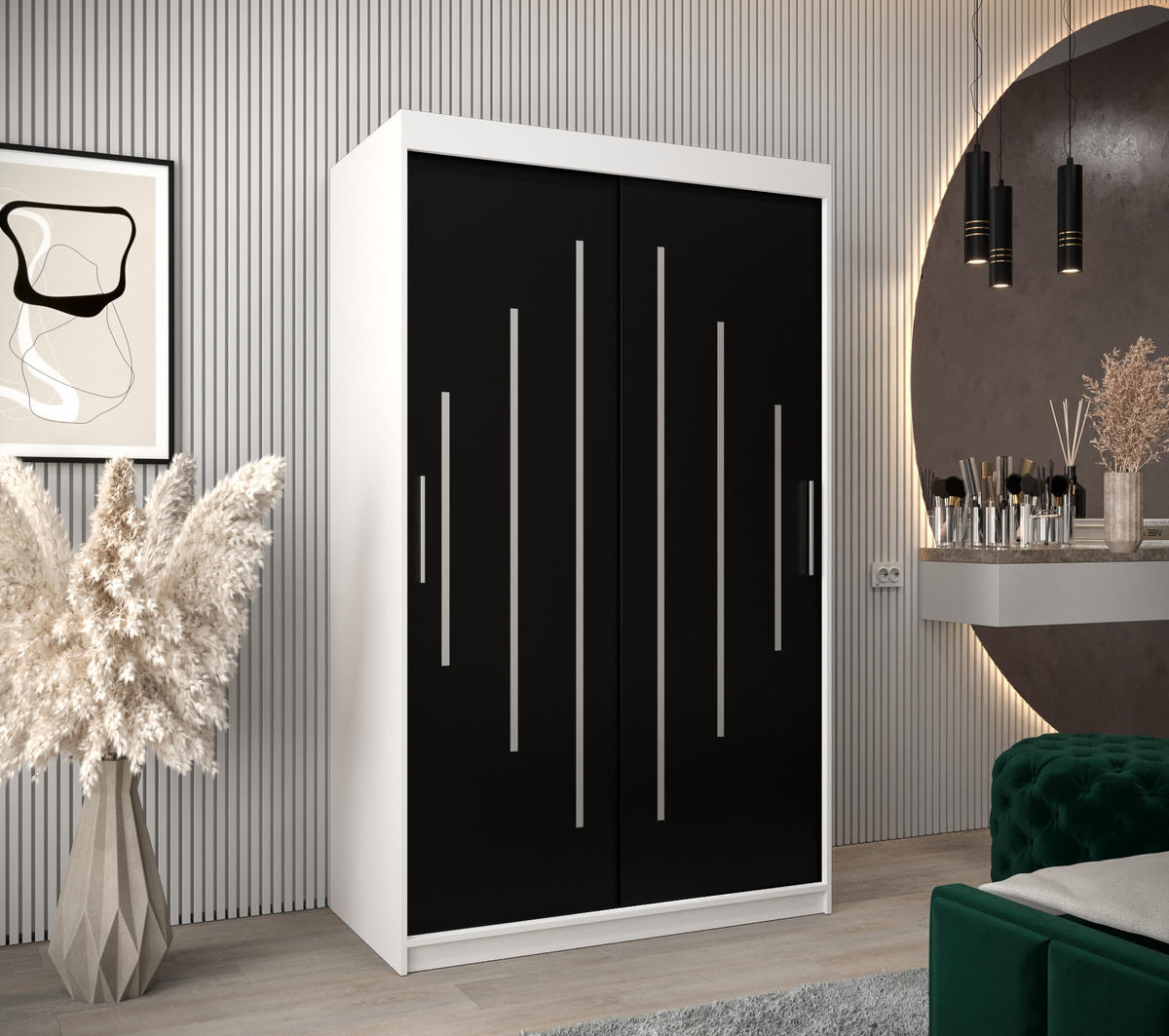 SCHWEBETÜRENSCHRANK 200/120/62 2-türig - Silberfarben/Schwarz, Holz/Kunststoff (120/200/62cm) - Abiks Möbel