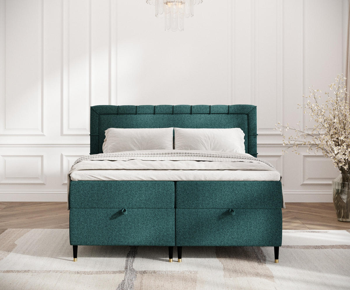 BOXBETT Voyage Grün 180/200 cm mit Matratze und Topper - Schwarz/Grün, Holz/Holzwerkstoff (180/200cm) - Maison de Reve