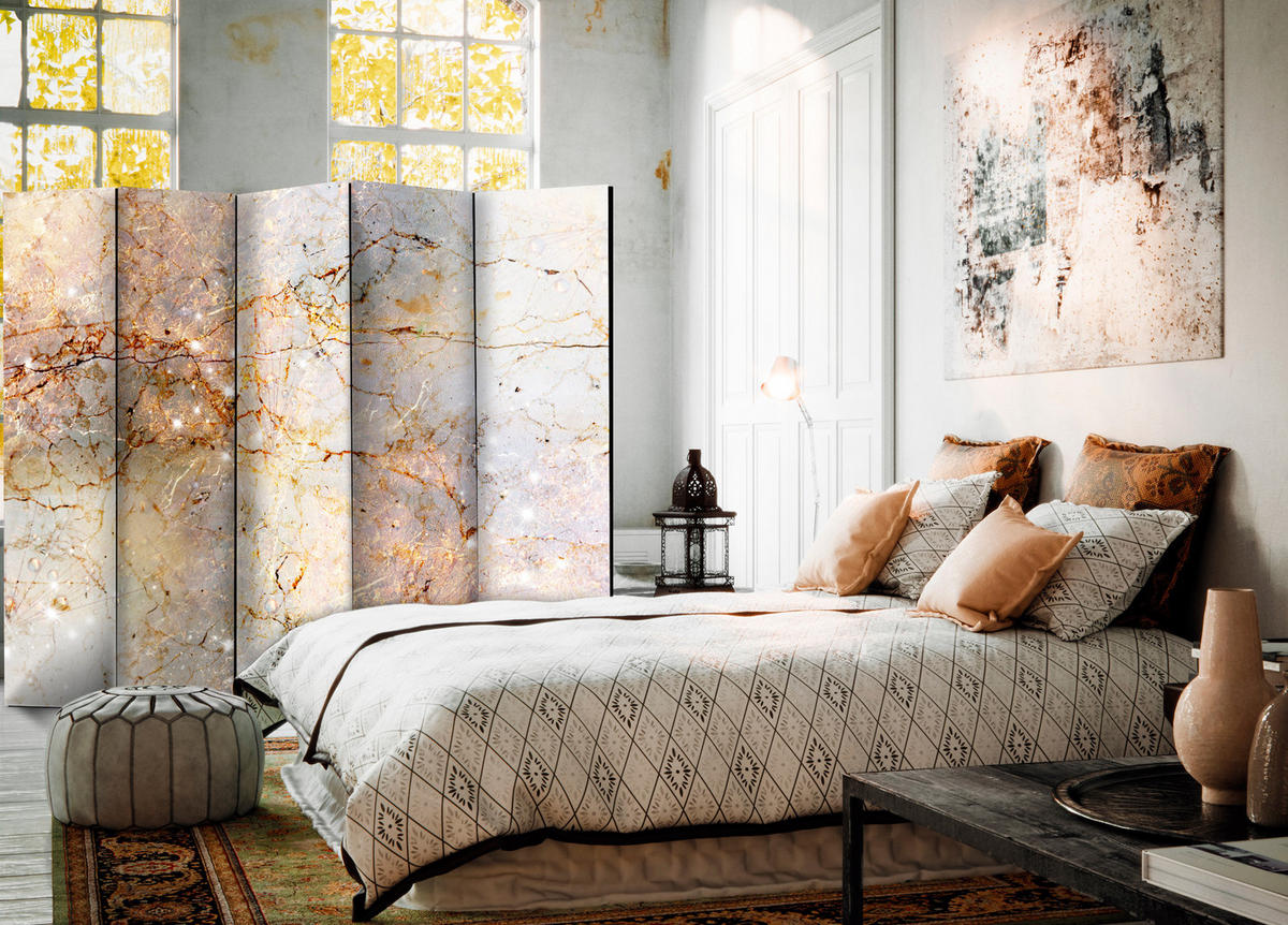 PARAVENT Beidseitig Bedruckter 5-tlg 225x172 cm Klassischer Marmor - Grau, Holz/Textil (225/172/3cm) - Muralo