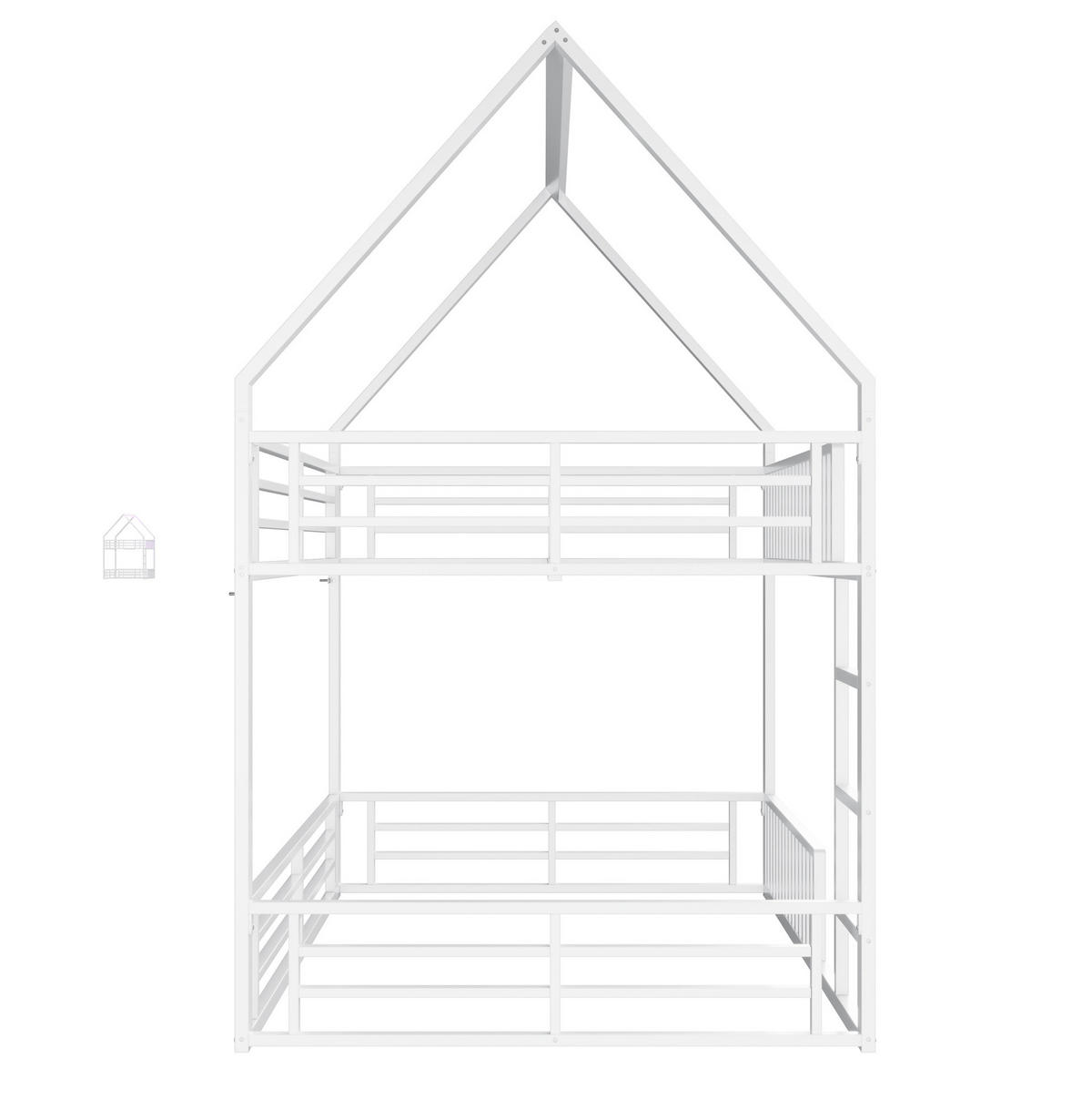 ETAGENBETT 140/200 cm aus Metall mit LED-Beleuchtung, Hausdesign und Schutzgeländer, Weiß - Weiß, Metall (140/200cm) - Redom