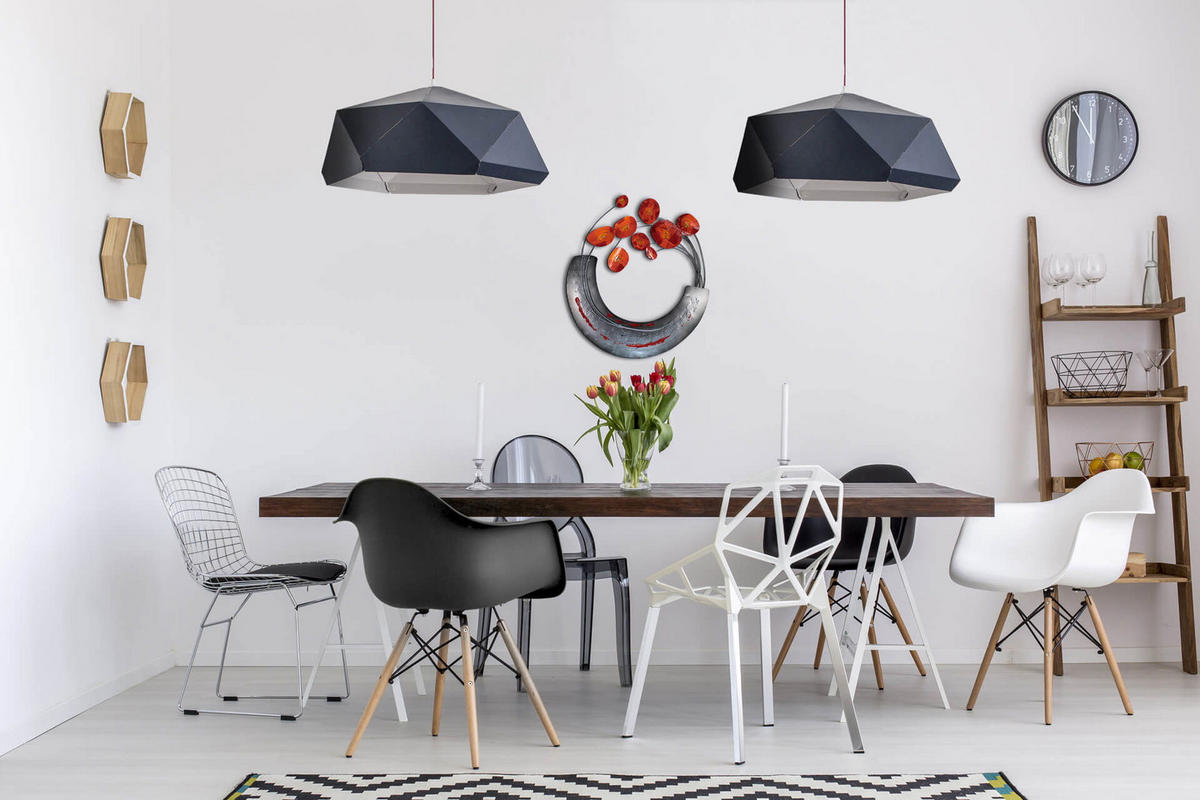 WANDDEKO Rot 70/62 cm - Rot/Grau, Metall (1.5/62/5cm) - KUNSTLOFT