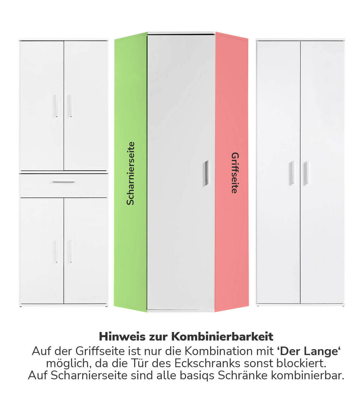 ECKSCHRANK Der Lange - Weiß, Holzwerkstoff (64/180/64cm) - Mokebo