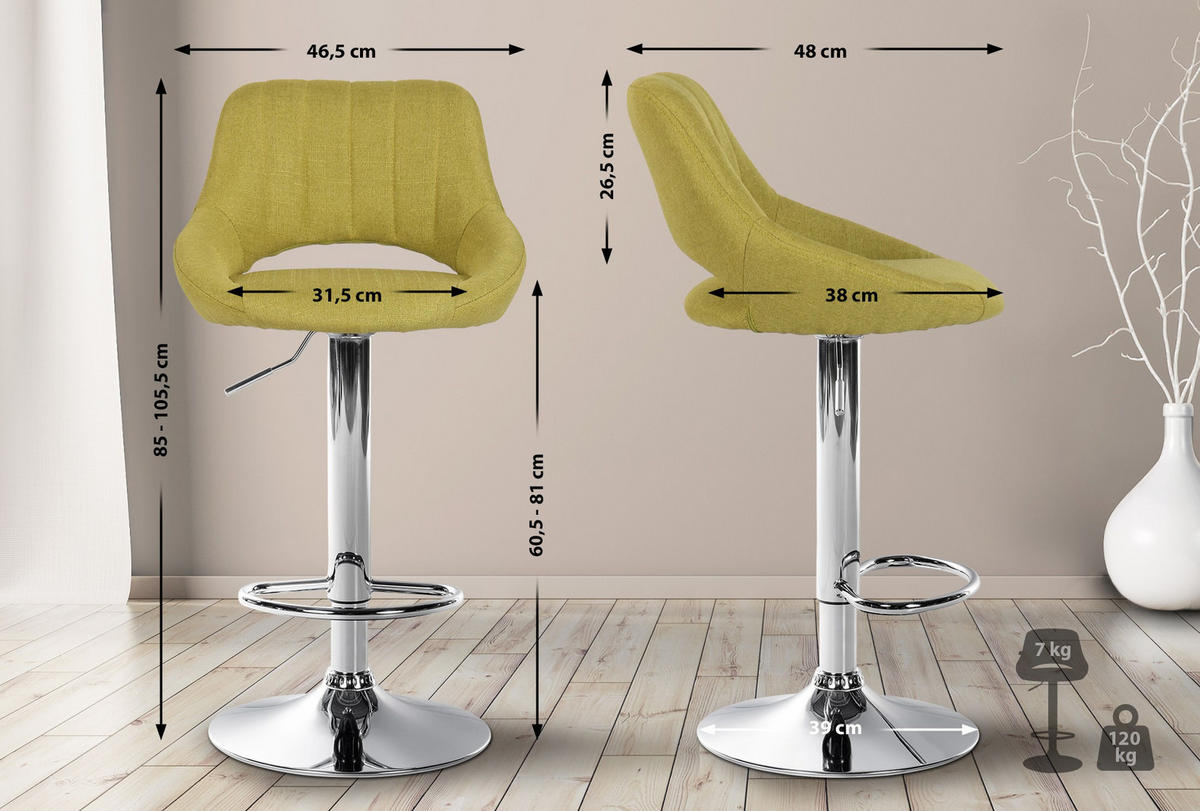 BARHOCKER 2er Set Stoff grün - Grün, Textil (47/85/48cm) - CLP