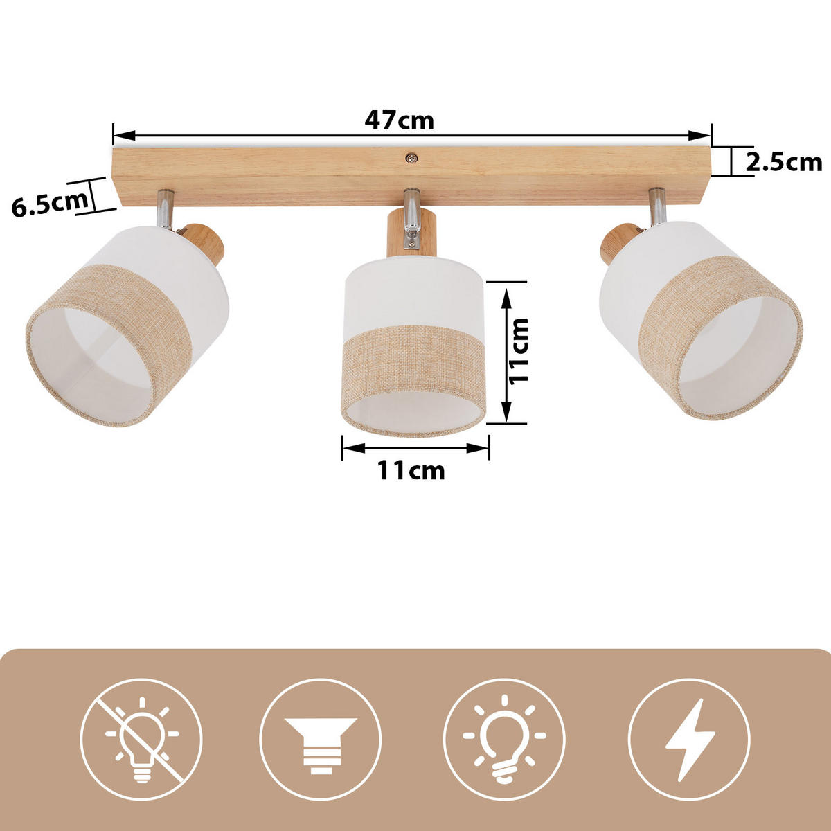 DECKENSTRAHLER Rikoh 16/13/48 cm - Beige, Holz (48/16/13cm) - ZMH