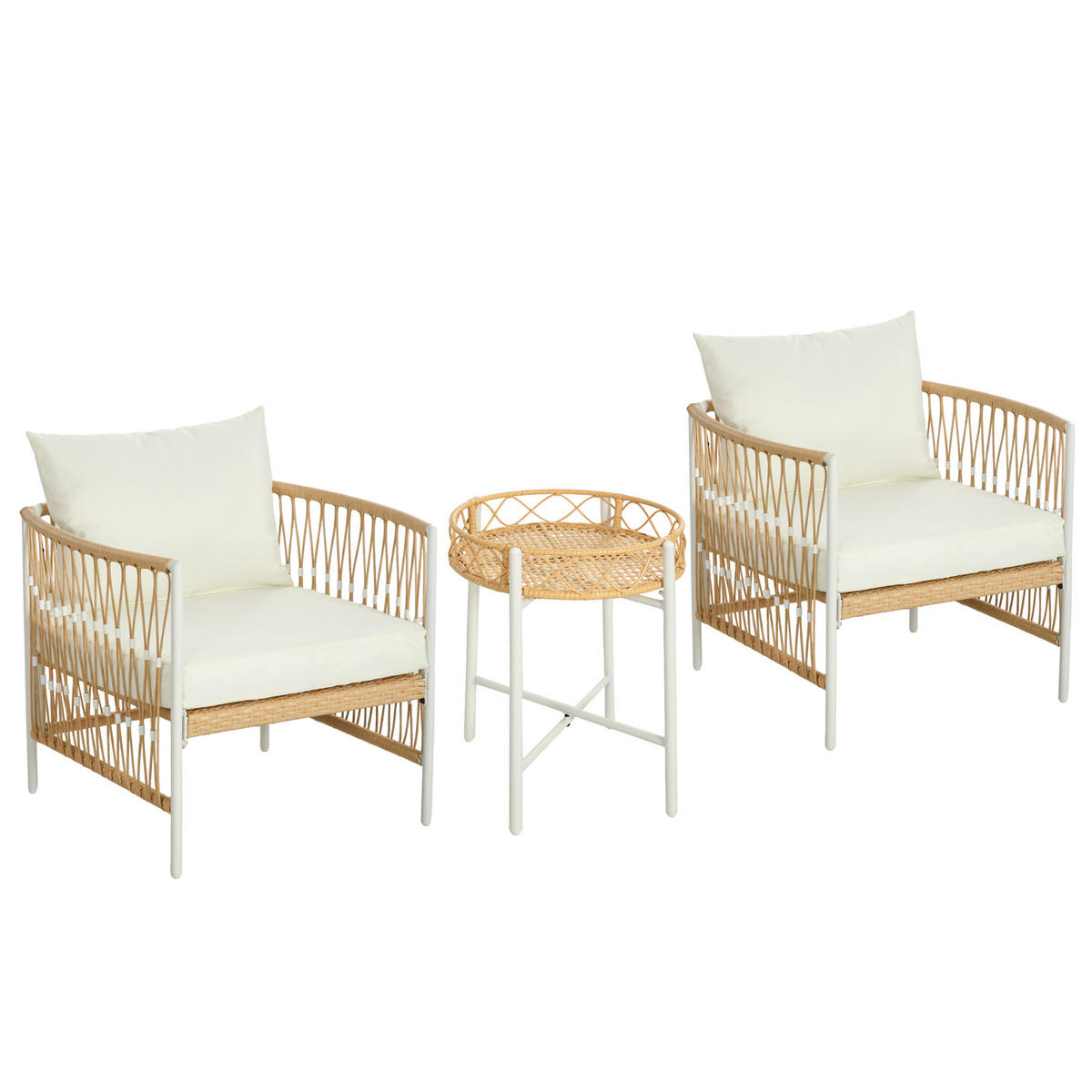 BISTRO-SET 3-teiliges DE-06712 Gartenmöbel-Set, PE-Rattan Gelb/Creme - Gelb, Kunststoff/Metall - ComfortXL