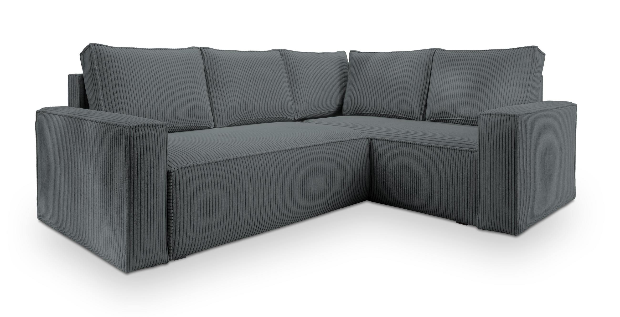 ECKSOFA ESTANO R-S Grau Kordstoff mit Schlaffunktion - Grau, Holz (230/158cm) - MASSENO
