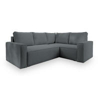 ECKSOFA ESTANO R-S Grau Kordstoff mit Schlaffunktion - Grau, Holz (230/158cm) - MASSENO