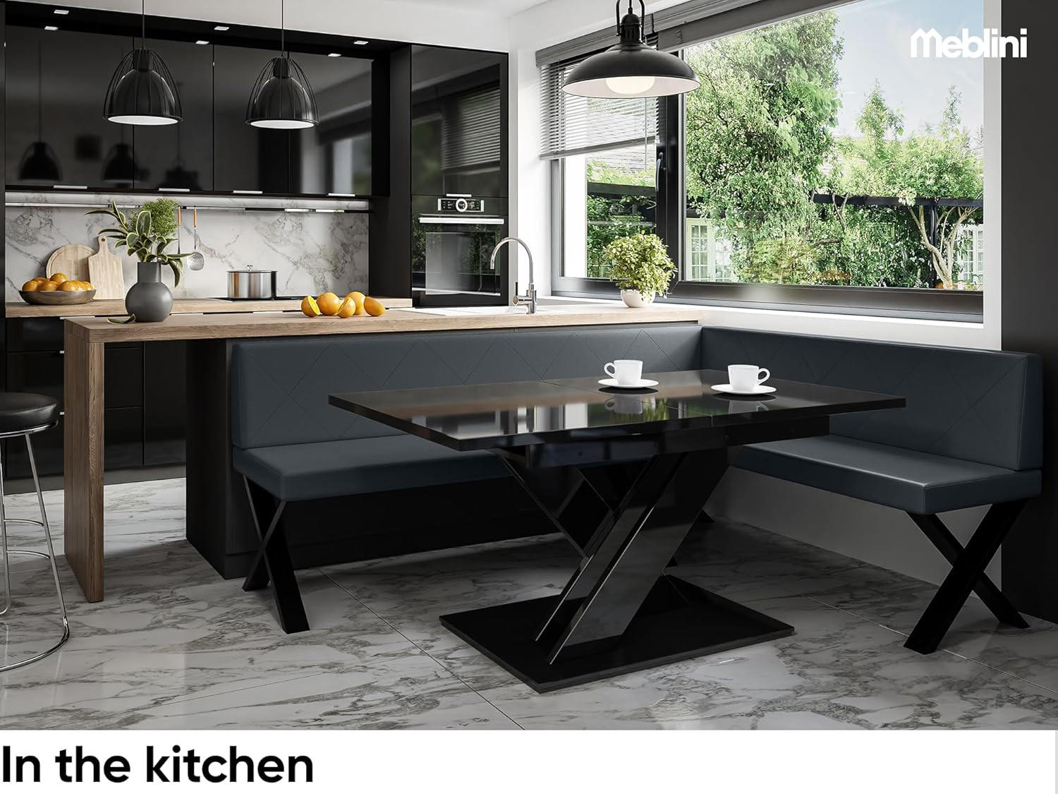 ECKBANK ERIC_X - Dunkelgrau, Leder (142/196cm) - Meblini