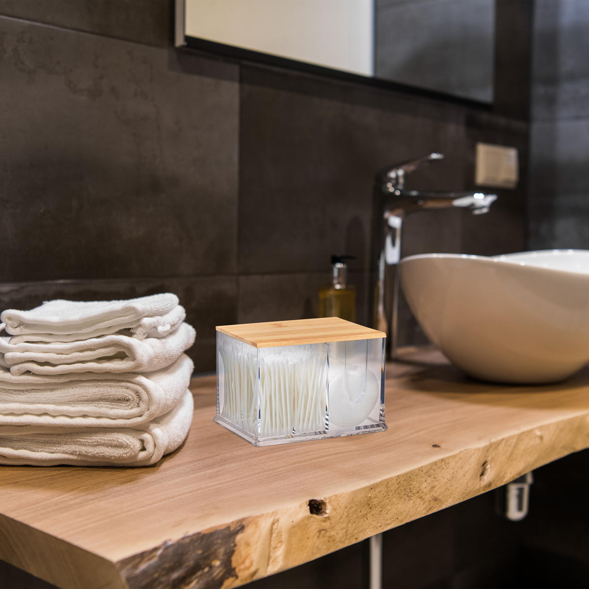 WATTESTÄBCHEN-AUFBEWAHRUNG - Transparent, Holz/Kunststoff (15/10/11cm) - Relaxdays