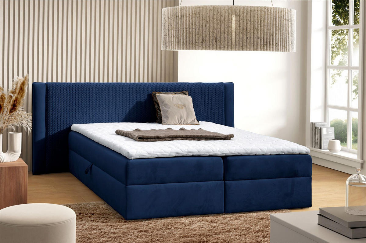 BOXBETT Cedric In Magic Velvet - Blau, Holzwerkstoff/Textil (120/200cm) - Fun Möbel