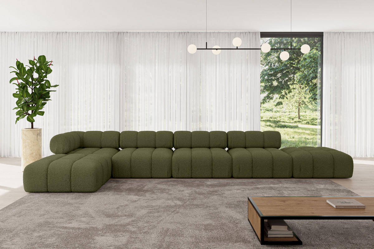 ECKSOFA modulares Sofa Kerru-L3 - 475x190x70 cm Grün Bouclé - Grün, Holzwerkstoff/Textil (475/190cm) - ALTDECOR