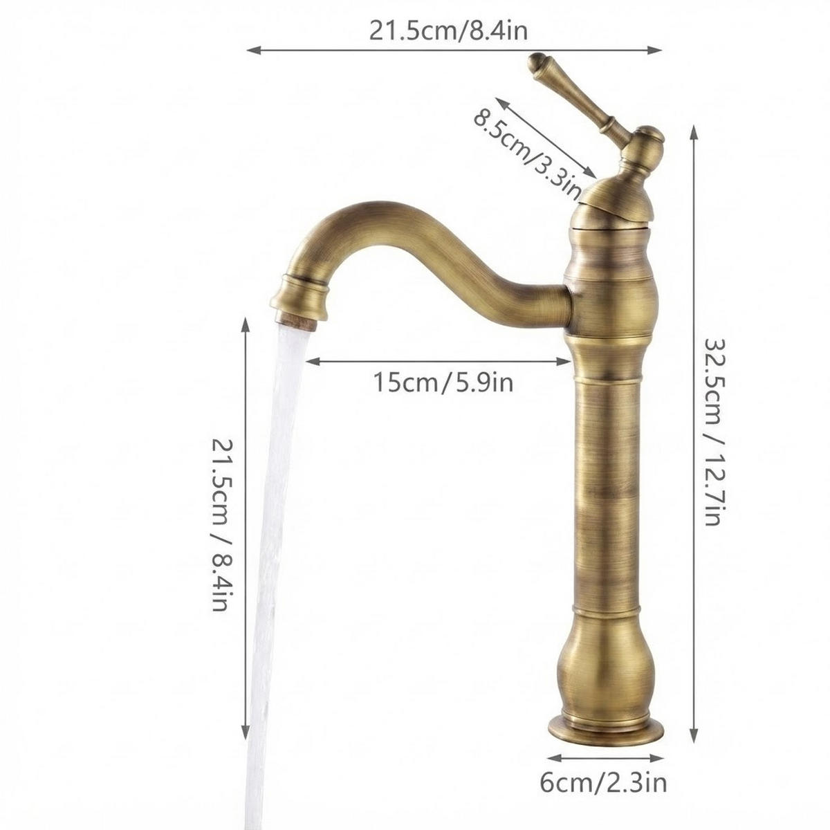 BADEZIMMERARMATUR, Wasserzulaufrohr, 32.5 x 21.5 cm, gold - Goldfarben, Metall (41/7/24cm) - Vallsero