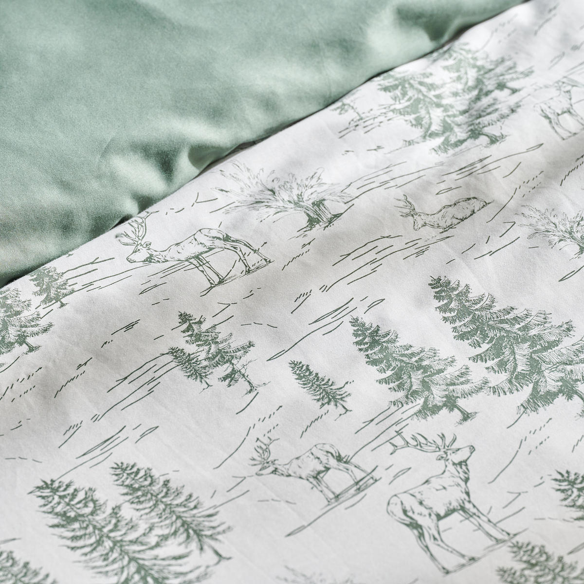 BETTWÄSCHE Satin ERDO, 160x200 cm, Ecru-Grün, Winter Weihnachten Bettbezug, Weihnachtsdeko, Christmas, Weihnachtsmotiv - Ecru, Textil (160/200cm) - home&you