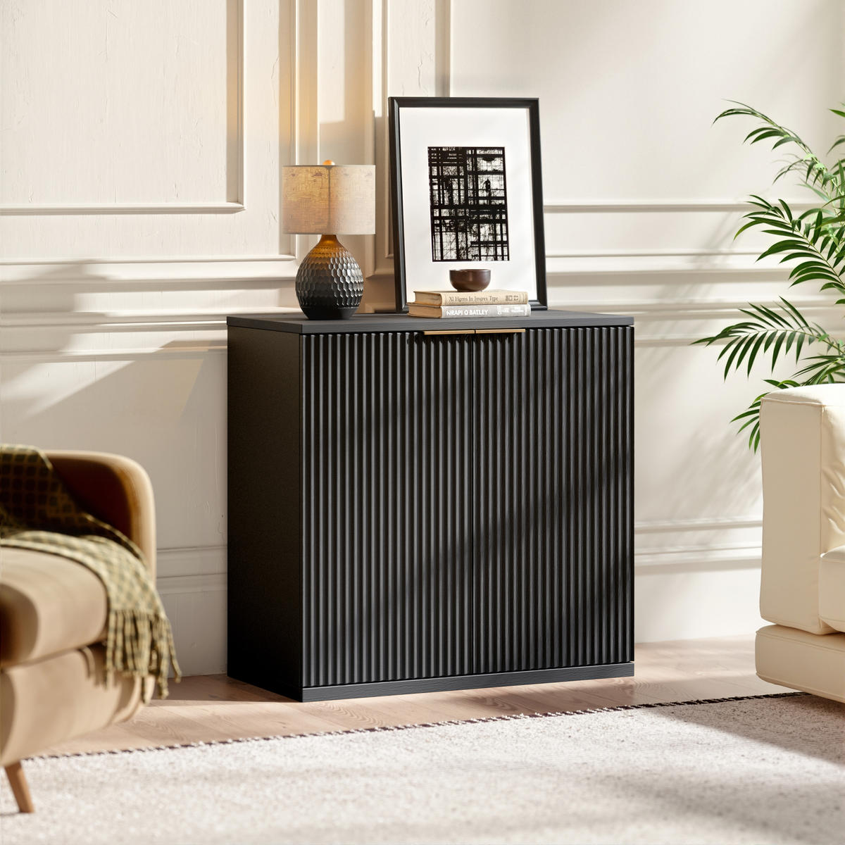 SIDEBOARD Schwarz 80/40/80 cm - Schwarz, Holzwerkstoff (80/80/40cm) - PANGIVO