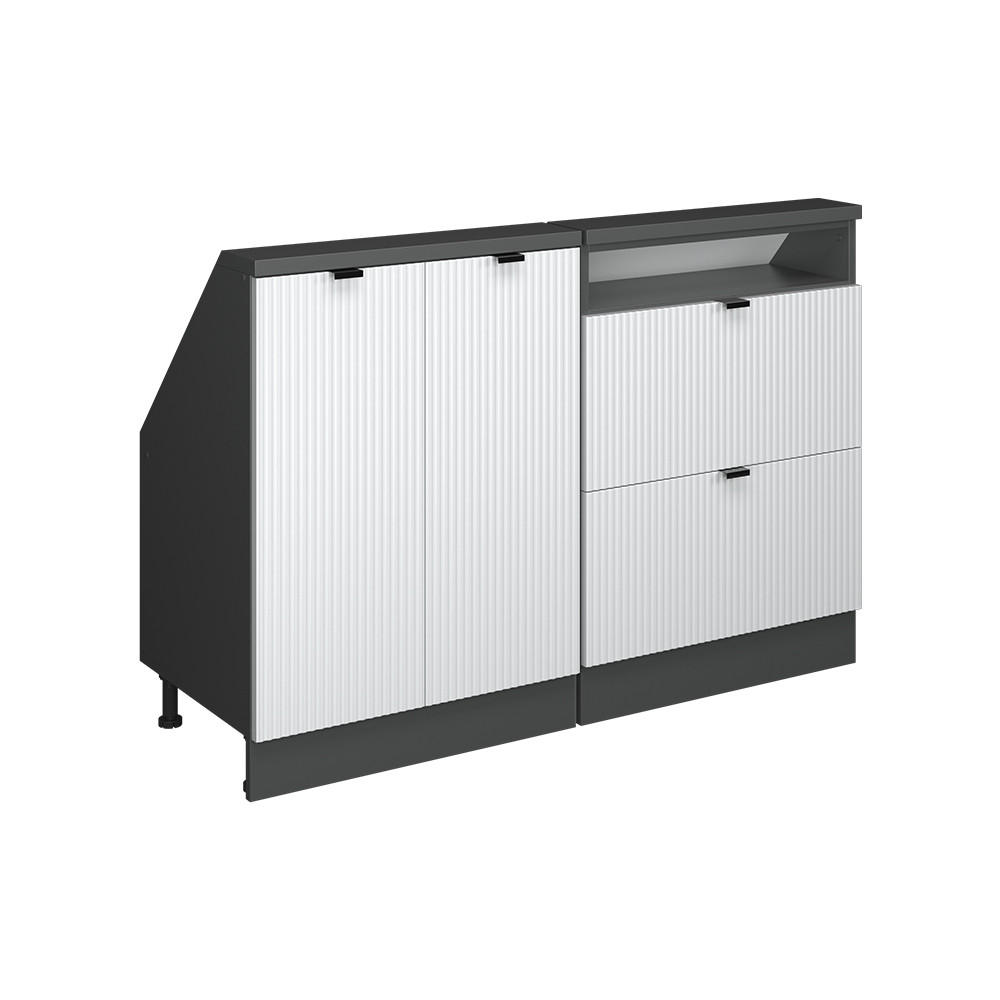 DACHSCHRÄGENSCHRANK-SET Rion Weiß Riffel 120 cm 2er Set - Weiß, Holzwerkstoff (120/81.6/46cm) - Vicco