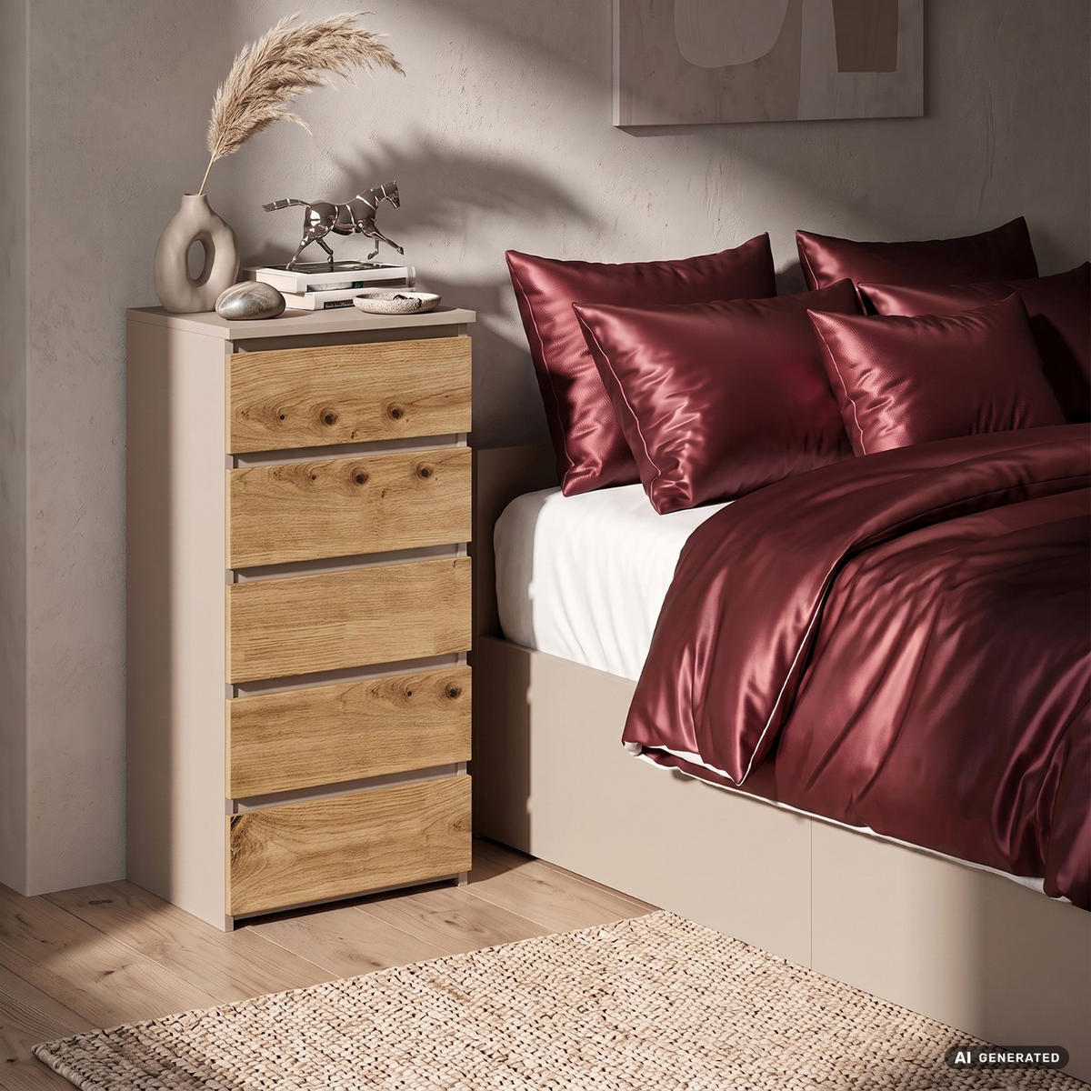 KOMMODE CL5 Kaschmir 40 cm 5 Schubladen Front Artisan-Eiche B40xH92xT35 cm - Beige/Braun, Holzwerkstoff (40/92/35cm) - Akord